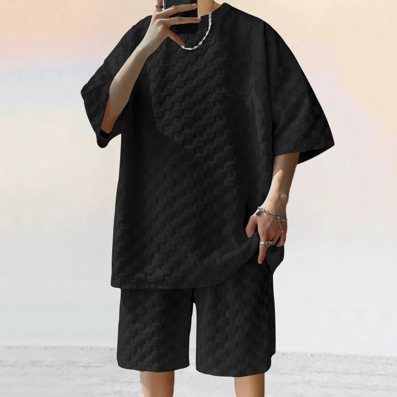 Men's oversized checkered T-shirt and shorts set