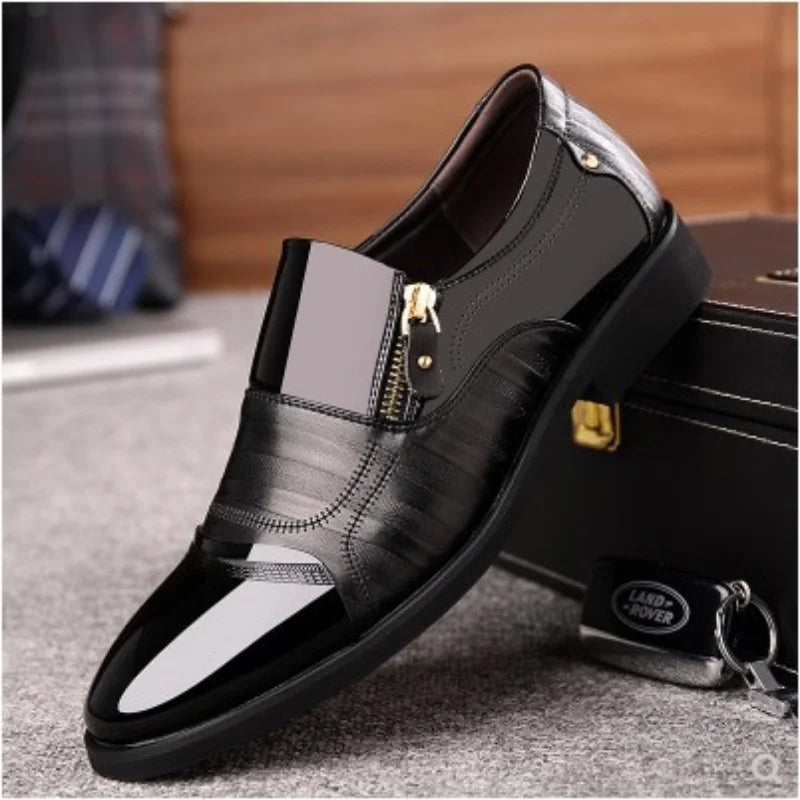 Men’s Formal Dress Shoes - Slip-On with Side Zipper - Glossy & Matte Finish - Cushioned Insole