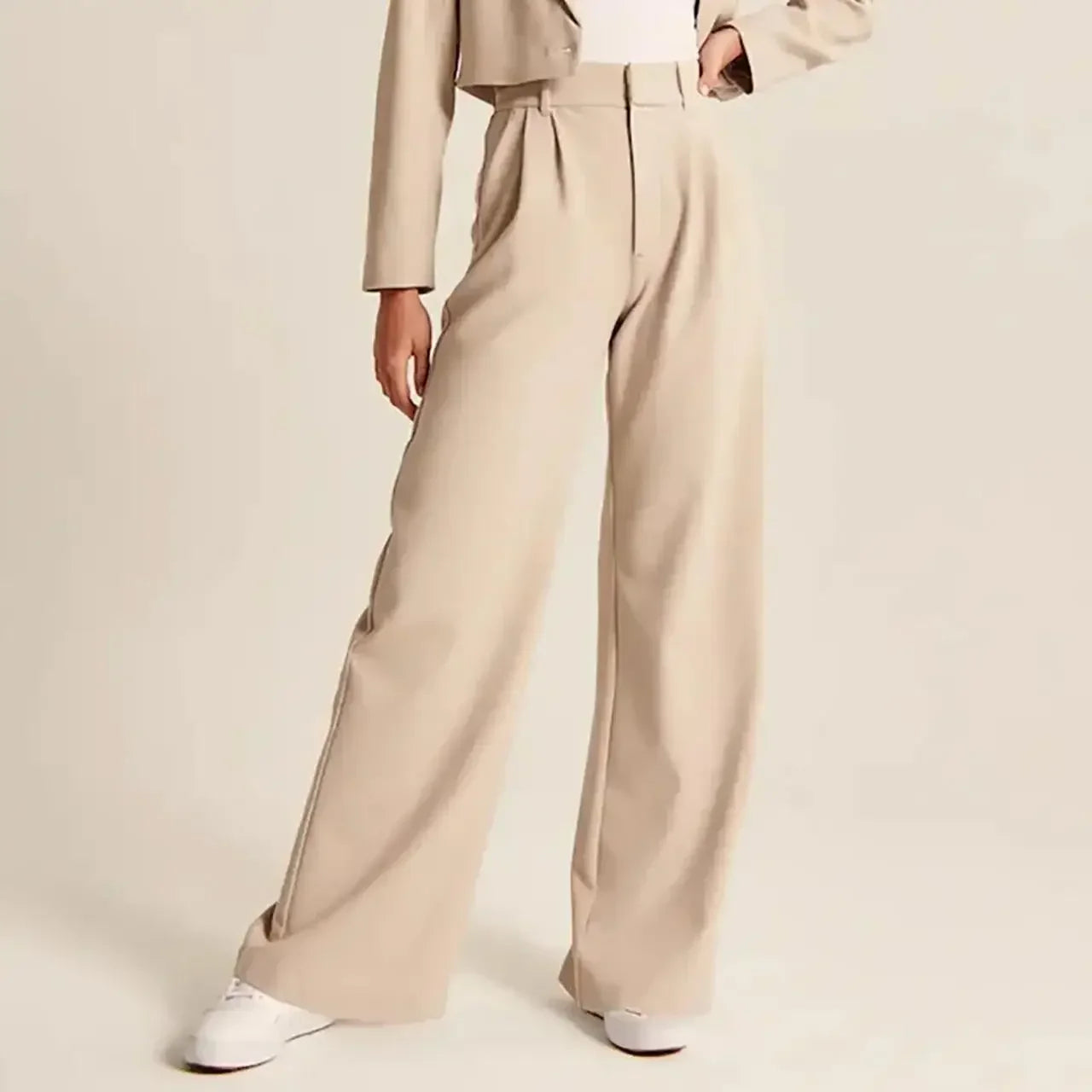 Women’s Wide-Leg Trousers – Tailored Fit – High Waist – Pleated Front – Full Length