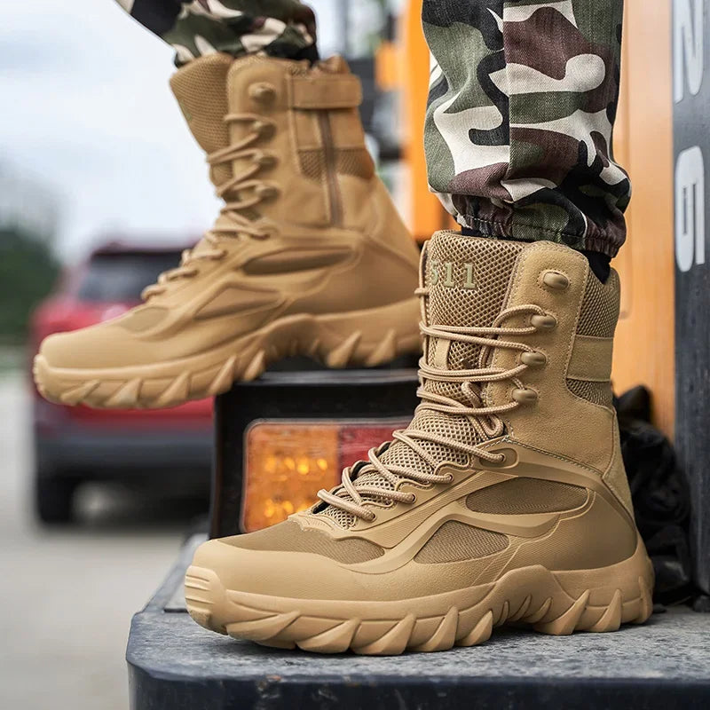 Men's high-top military boots with mesh panels