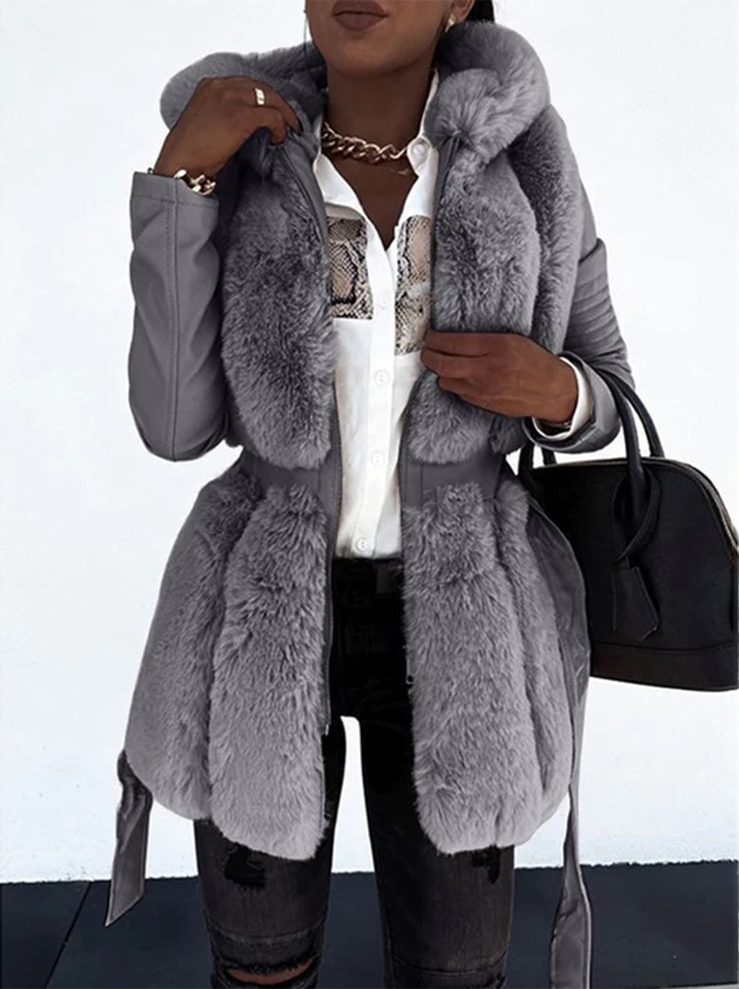 Women's faux fur-trimmed winter coat for luxury warmth