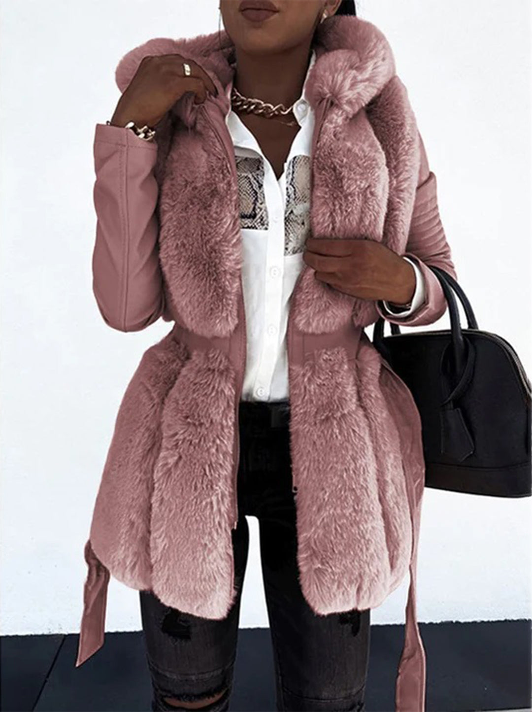 Women's faux fur-trimmed winter coat for luxury warmth