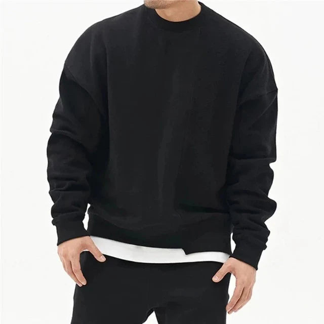 Oliver Oversized Crewneck Sweatshirt | Solid Long Sleeve Hip-Length Crewneck Sweatshirt