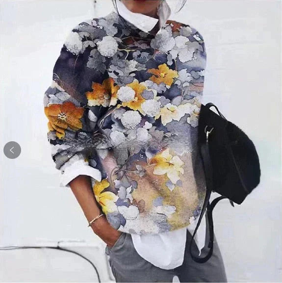 Women's floral watercolor long-sleeve blouse for artistic flair