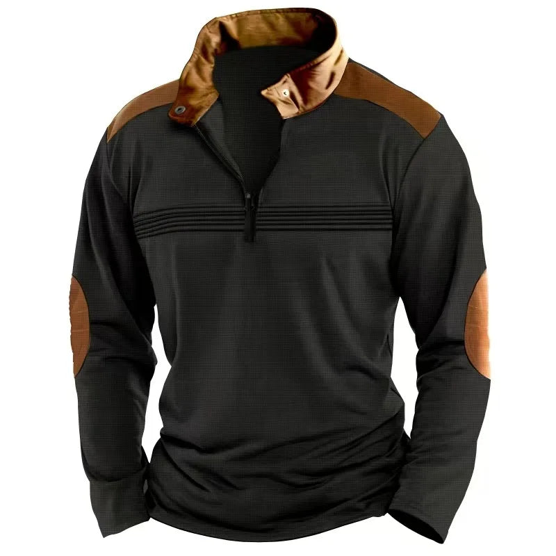 Long-sleeved sports polo shirt with zipper decoration for men