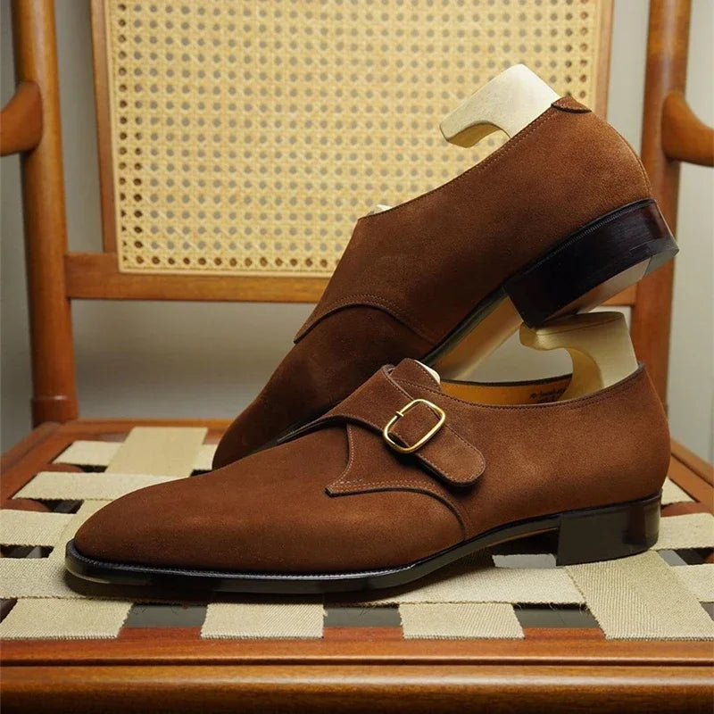 Men's single monk strap shoes with buckle closure