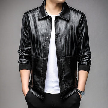 Aries - stylish leather jacket with lapel collar