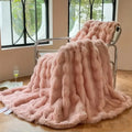 Faux Rabbit Fur Ribbed Throw Blanket