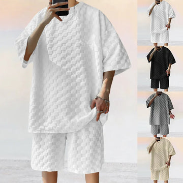 Men's oversized checkered T-shirt and shorts set