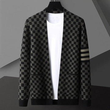 Men's checkered knit cardigan for a bold statement