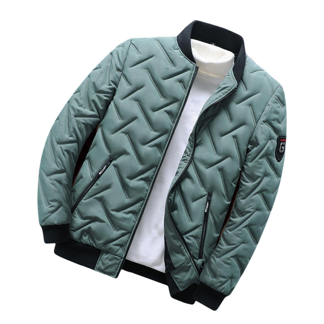 Men's winter warm quilted jacket with zipper closure