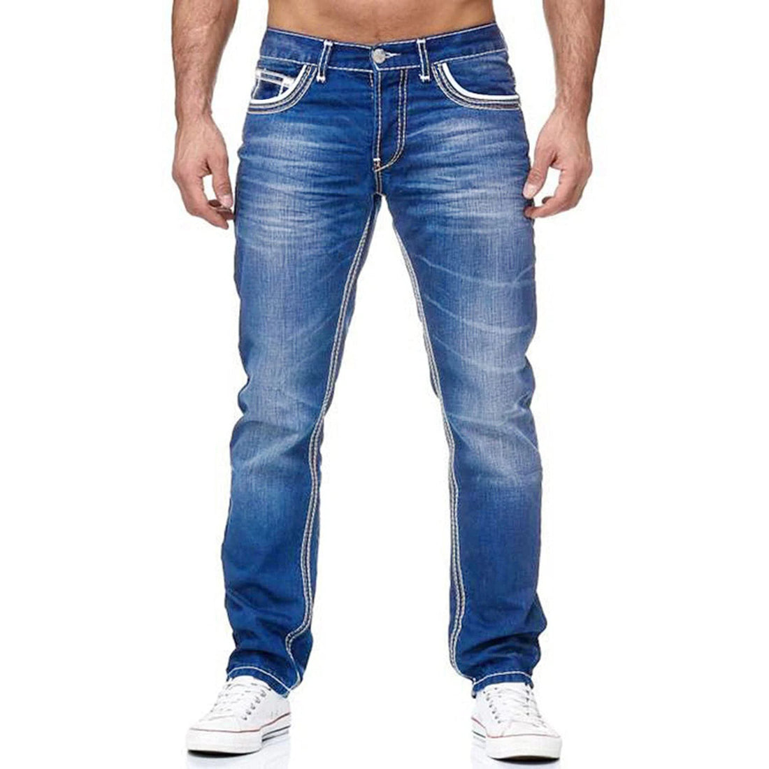 Straight tube slim fit basic jeans for men