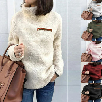 Women's winter turtleneck sweater soft solid color zipper pullover top