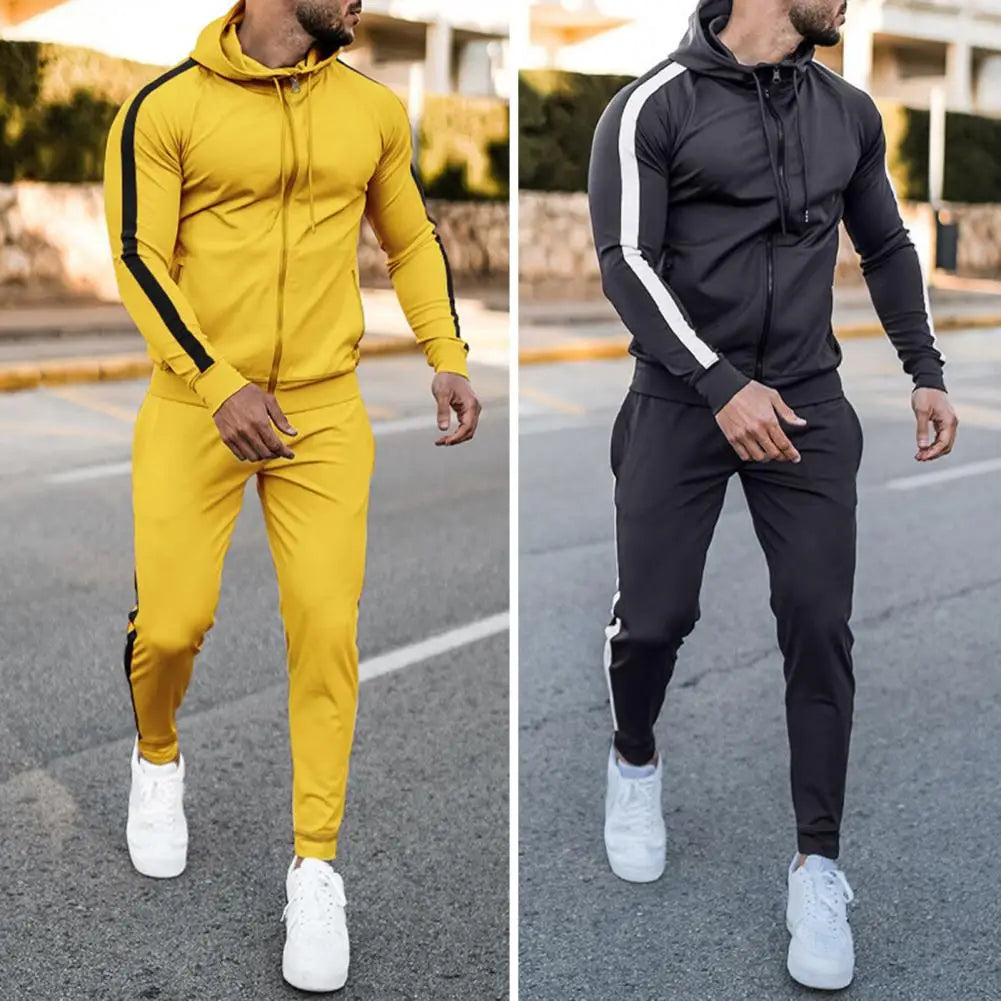 Men's hooded tracksuit with white stripes