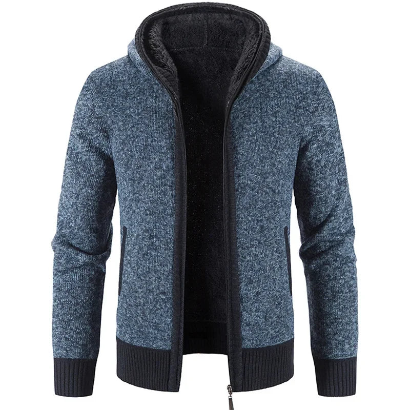 Men's fleece-lined hooded cardigan with zipper