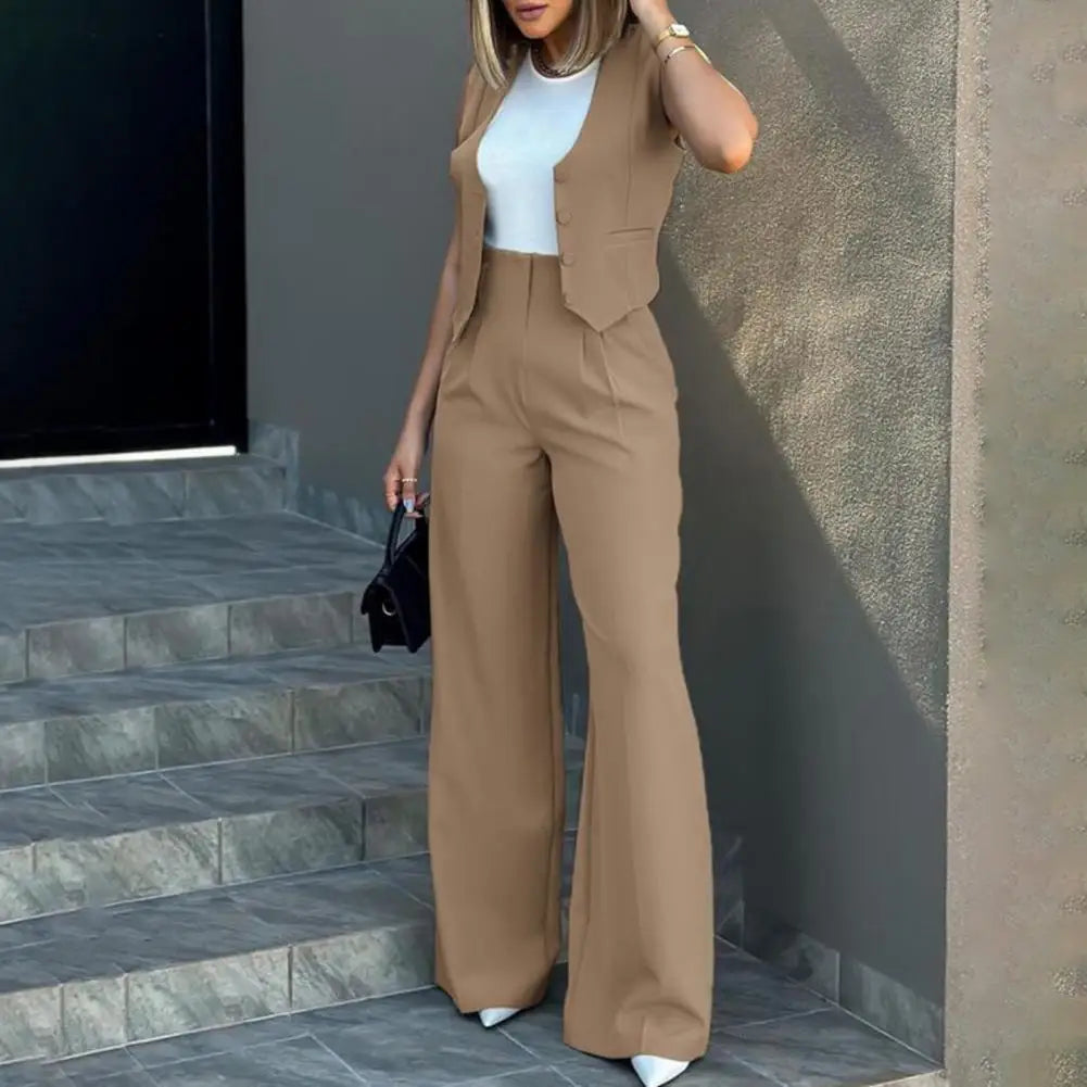 Women's high-waist wide-leg pants with matching vest