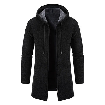 Men's hooded long cardigan sweater winter warm outwear