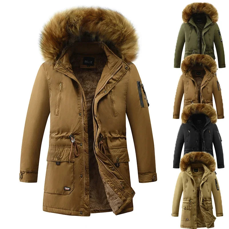 Men's winter parka with removable fur hood