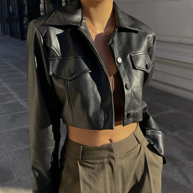 Women's edgy cropped leather jacket