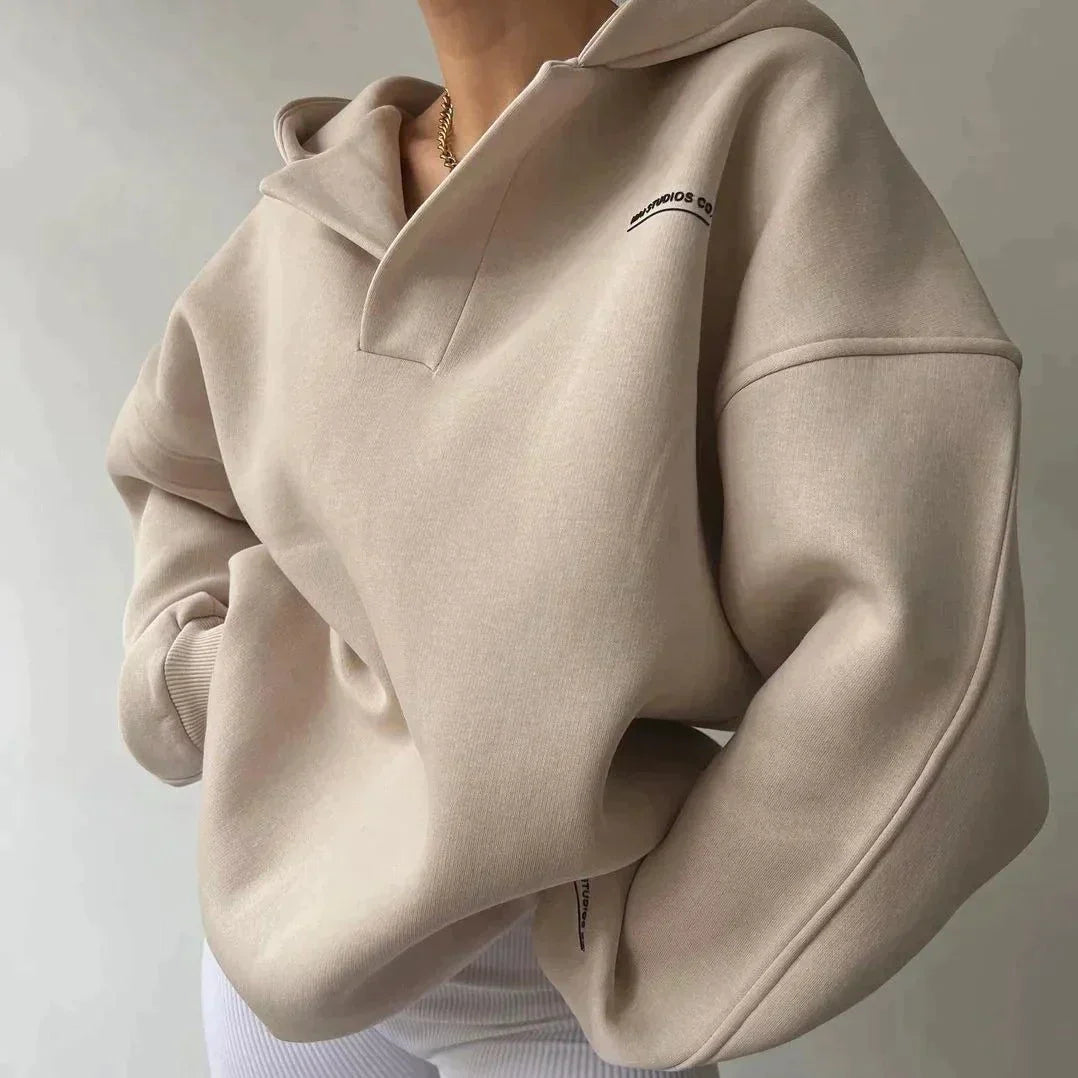 Women's oversized half-button pullover sweatshirt