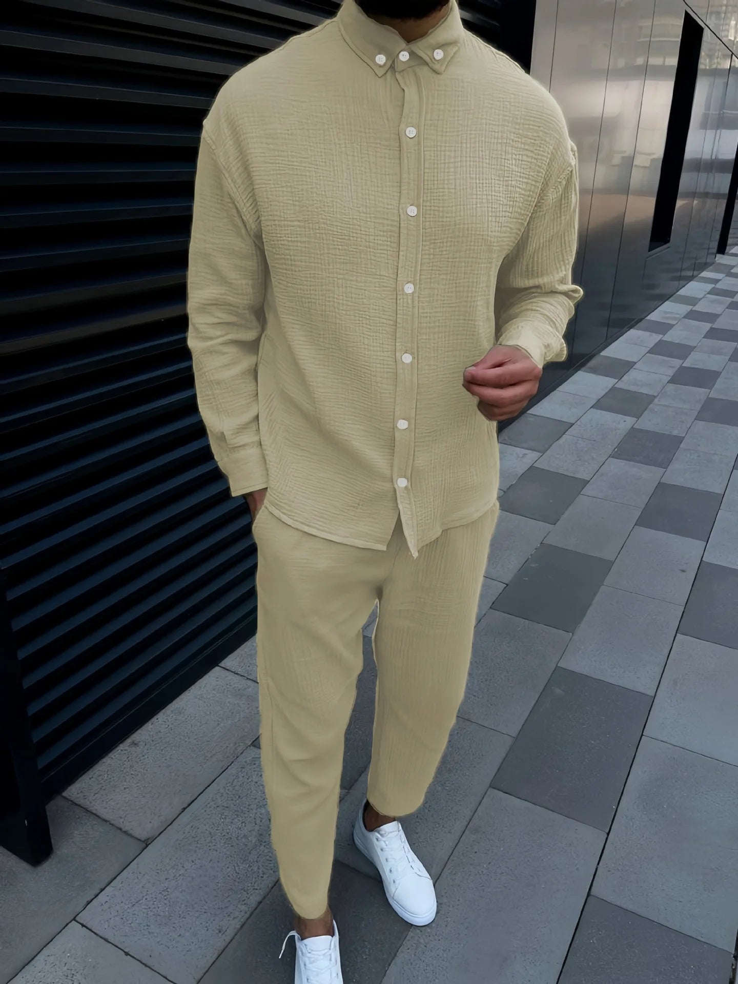 Men's autumn casual long sleeve shirt and pants set