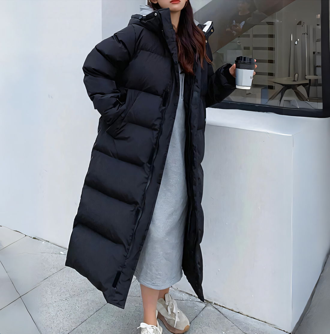 Winter oversized jacket with hood for women