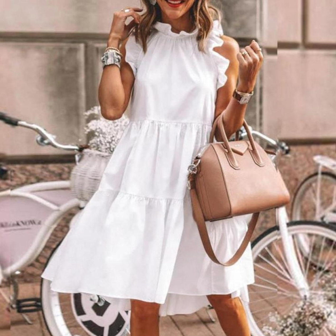 Ava - casual sleeveless dress with ruffle collar