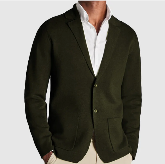 Men’s stand-up collar cardigan with button closure