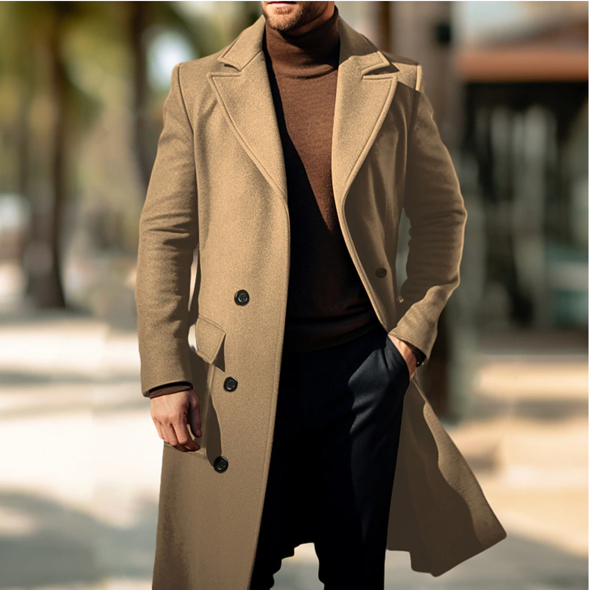 Stylish Long Men's Coat for Autumn and Winter Warm Outerwear