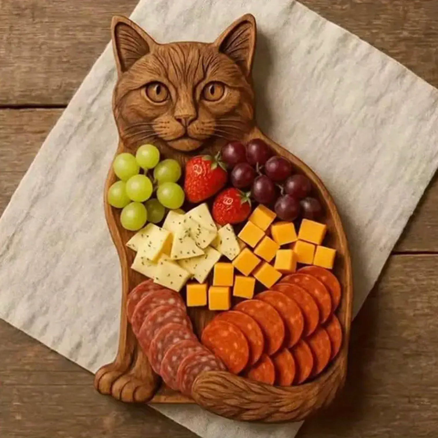 Carved Solid Wood Cat Charcuterie Board