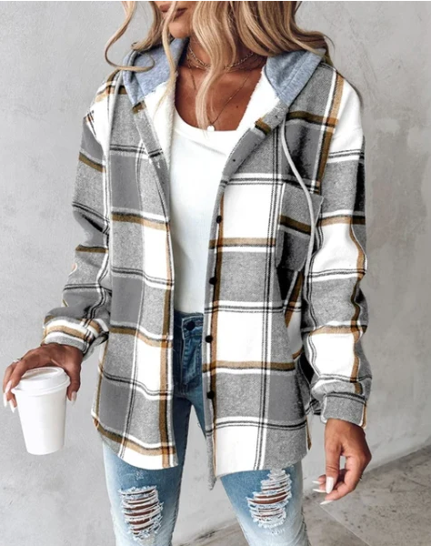 Women's plaid hooded jacket