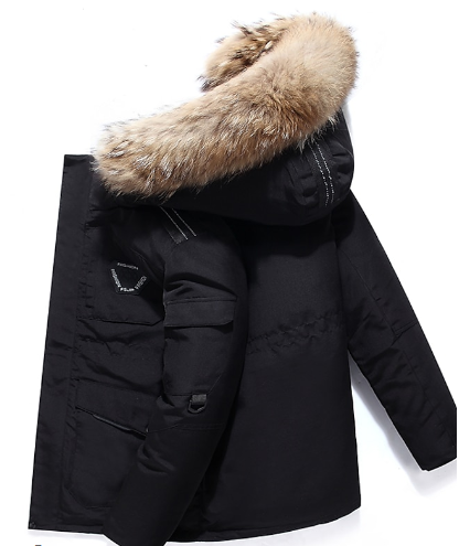 Men's insulated parka with faux hood