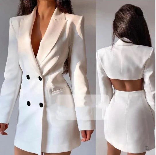 Women's open-back blazer dress for modern elegance