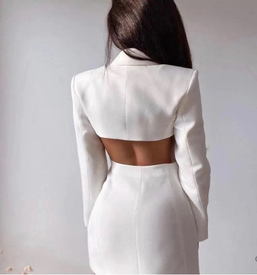 Women's open-back blazer dress for modern elegance