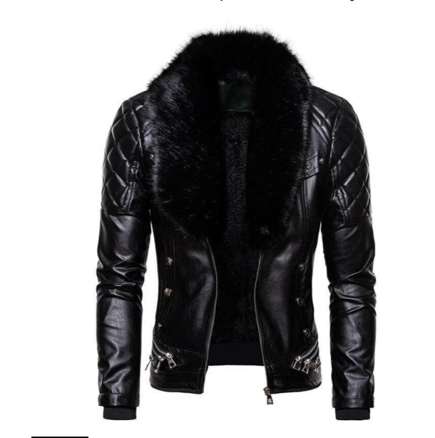 Men's faux collar leather jacket for bold winter style