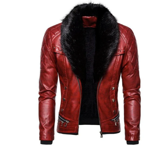 Men's faux collar leather jacket for bold winter style