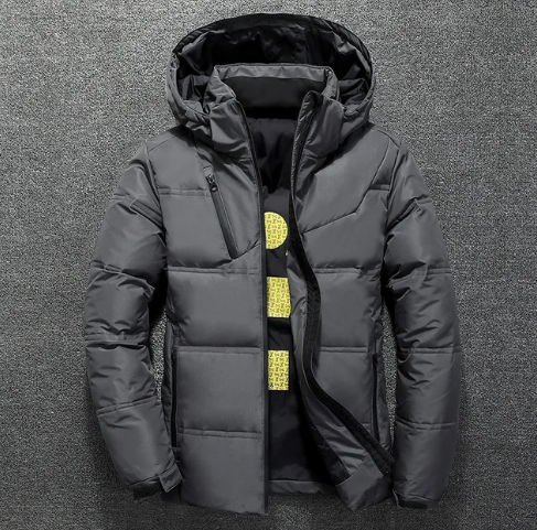 Men's quilted puffer jacket with detachable hood