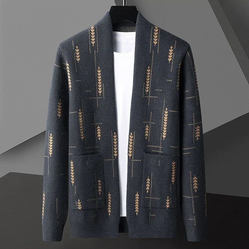 Men's patterned open-front cardigan for laid-back charm