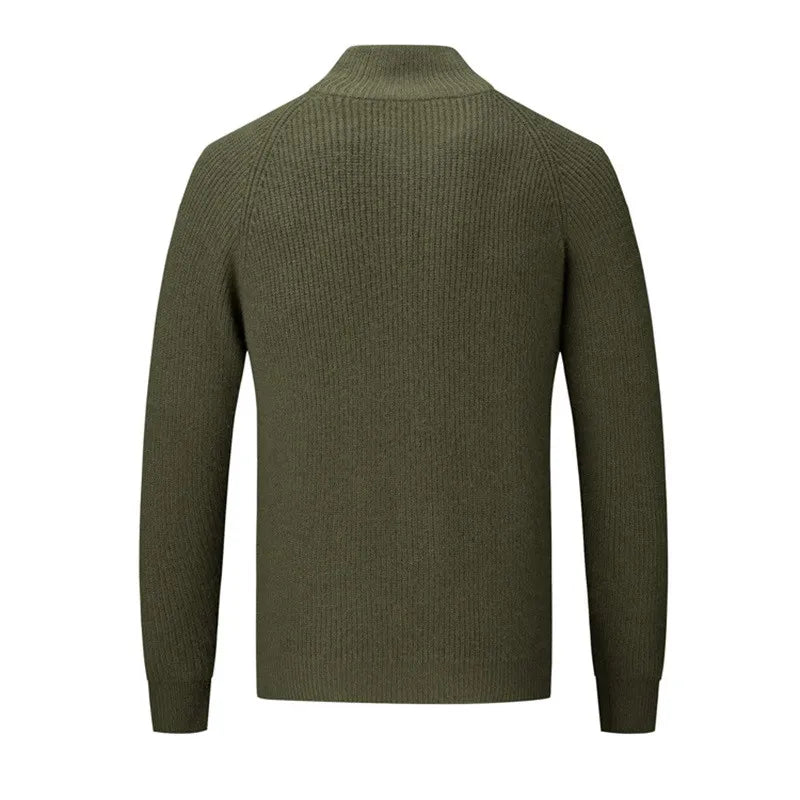 Men's zip-up sweater with stand collar