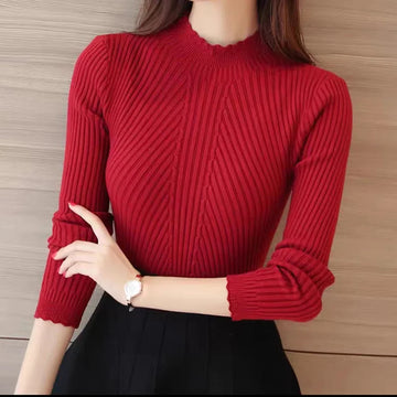 Women’s mock neck long sleeve knitted sweater