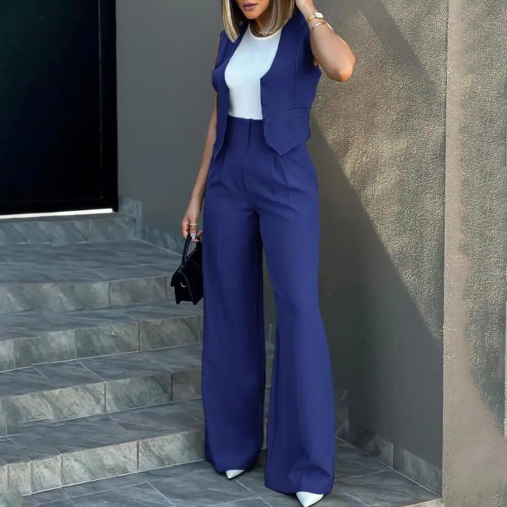 Women's high-waist wide-leg pants with matching vest