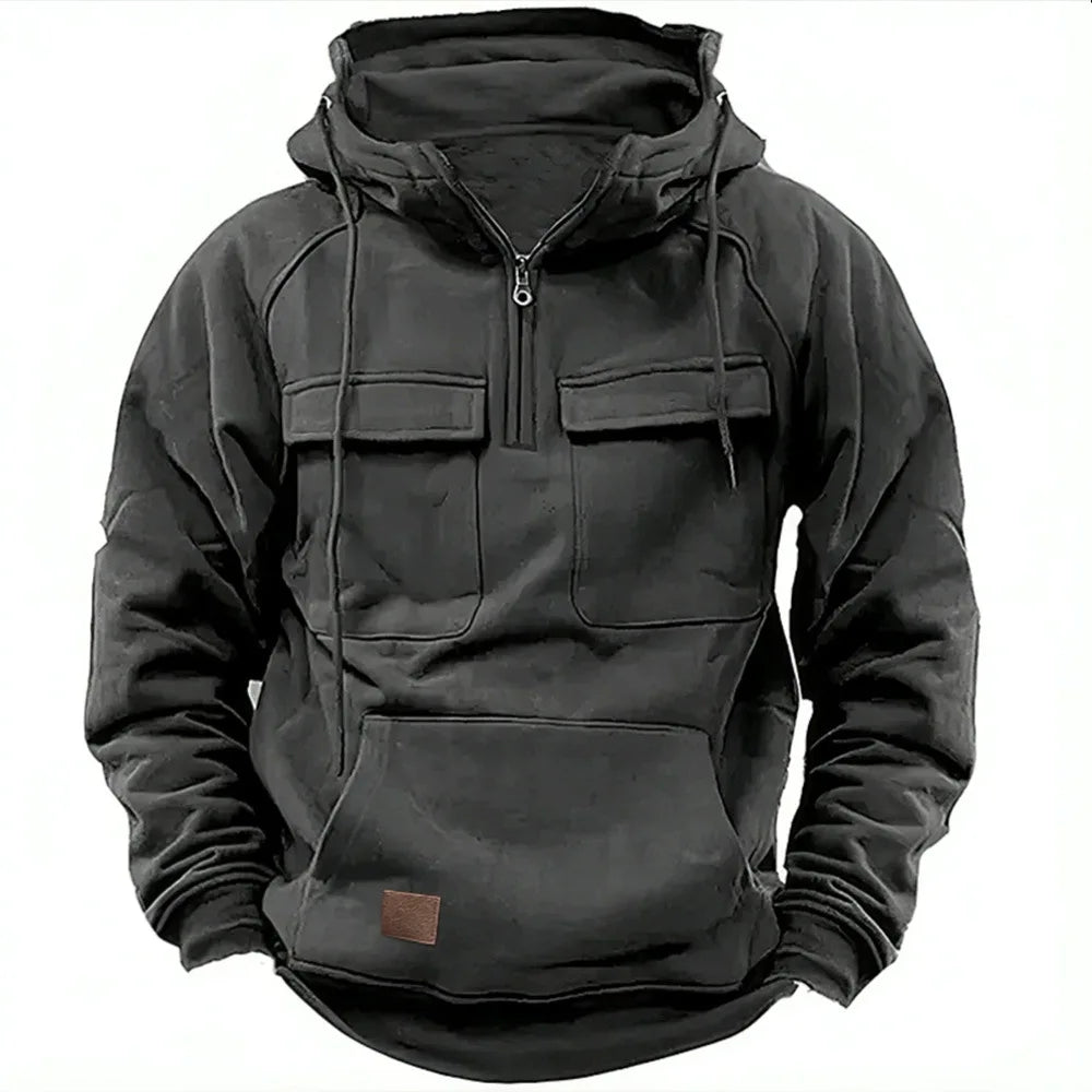 Men's half-zip hoodie with patch pocket