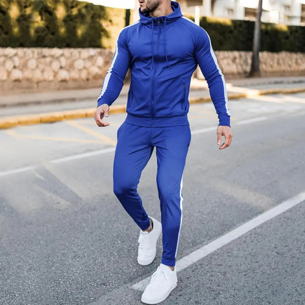 Men's hooded tracksuit with white stripes