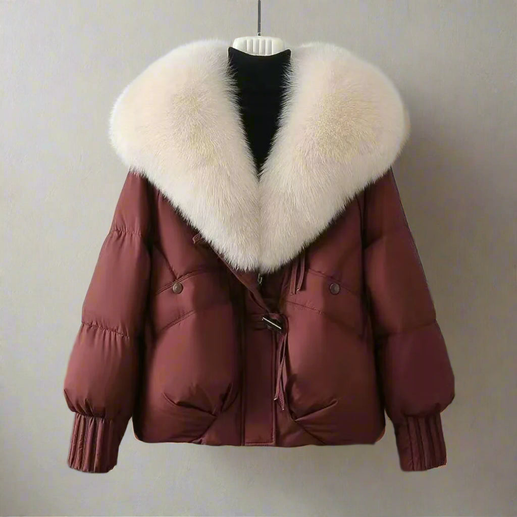 Sienna Cropped Quilted Puffer Jacket | Fur Collar Ribbed Cuffs Jacket