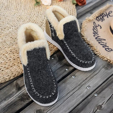 Women’s Ankle Boots – Faux Fur Lined – Felt Texture – Cozy Fit – Visible Stitching