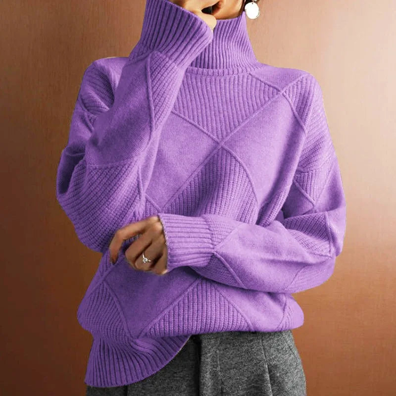 Women's solid color high collar pullover sweater