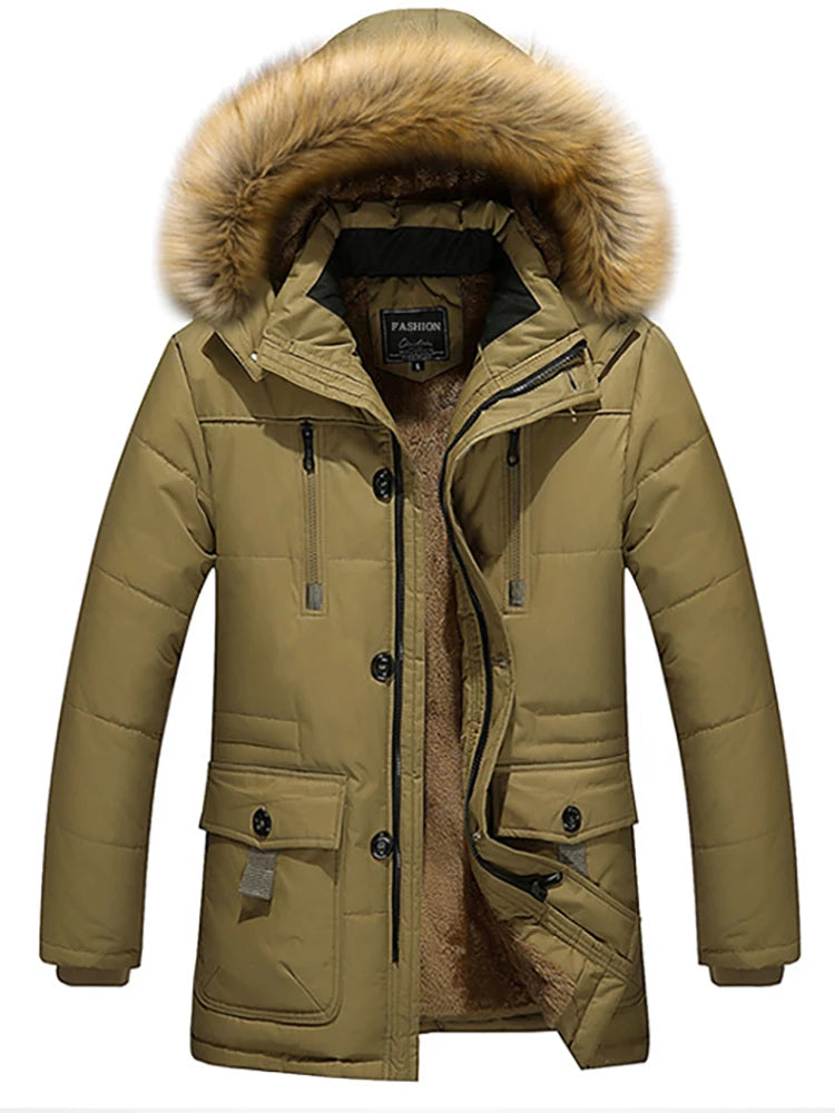 Men's warm winter coat with fur collar