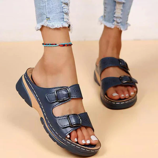 Luxurious Orthopedic Sandals with Adjustable Buckle Straps and Contoured Platform Sole