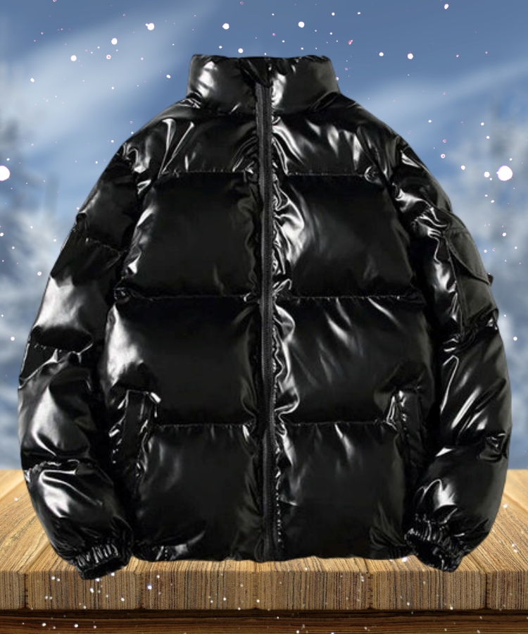 Men's high-gloss hooded puffer jacket