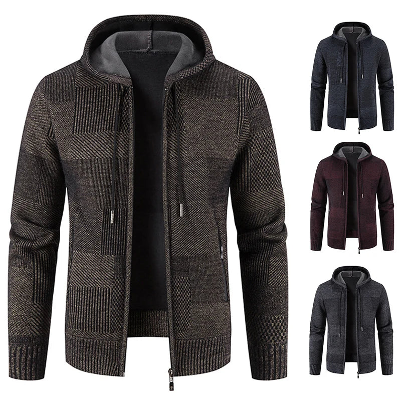 Casual full zip sweater jacket for men with hood